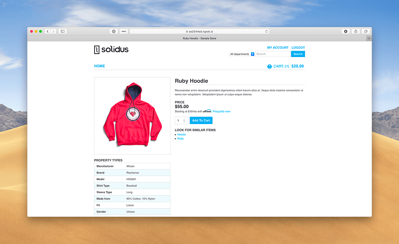 Product Detail Page with Affirm